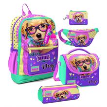 Coral High Kız Çocuk Sarı Pembe Sevimli Köpek Desenli Beşli İlkokul Okul Çanta Seti