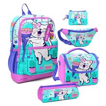 Coral High Kız Çocuk Turkuaz Pembe Dondurmalı Kedi Desenli Beşli İlkokul Okul Çanta Seti