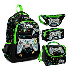 Coral High Siyah Fosforlu Yeşil Gamer Desenli Erkek Çocuk Okul Beslenme Kalemlik ve Bel Çantası Seti - İlkokul İçin Uygun