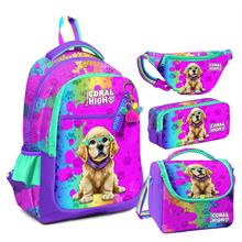 Coral High Mor Pembe Köpek Desenli Kız Çocuk Okul Beslenme Kalemlik ve Bel Çantası Seti - İlkokul İçin Uygun