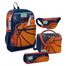 Coral High Erkek Çocuk Turuncu Lacivert Basketbol Desenli İlkokul Okul Çanta Seti ve Bel Çantası