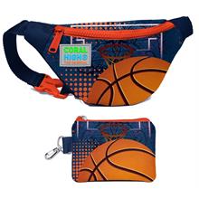 Coral High Erkek Çocuk Turuncu Lacivert Basketbol Desenli Bel Çantası ve Bozuk Para Cüzdanı Set
