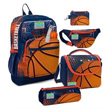 Coral High Erkek Çocuk Turuncu Lacivert Basketbol Desenli Beşli İlkokul Okul Çanta Seti