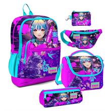 Coral High Kız Çocuk Mor Pembe Anime Kedi Desenli Beşli İlkokul Okul Çanta Seti