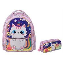 Me Çanta Me Team Hello Cat Okul Sırt Çantası ve Kalemlik Seti - Pembe - Kız Çocuk