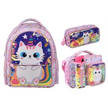 Me Çanta Me Team Hello Cat Kız Çocuk Pembe Üçlü İlkokul Çantası Seti