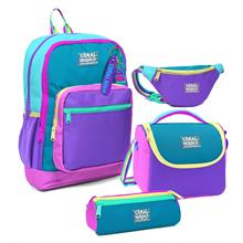 Coral High Kız Çocuk Pembe Pastel Renkli Desenli İlkokul Okul Çanta Seti ve Bel Çantası