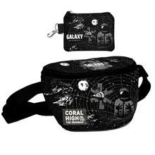 Coral High Erkek Çocuk Siyah Galaxy Desenli Bel Çantası ve Bozuk Para Cüzdanı Set