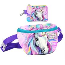 Coral High Kız Çocuk Unicorn Desenli Bel Çantası ve Bozuk Para Cüzdanı Set
