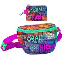 Coral High Erkek Çocuk Pembe Lacivert Grafiti Desenli Bel Çantası ve Bozuk Para Cüzdanı Set