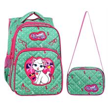 Waddell Mint Yeşili Kedi Desenli Kız Çocuk İlköğretim Okul Sırt Çantası Ve Beslenme Çantası