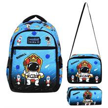 Waddellbag Mavi Siyah Astronot Erkek Çocuk Üçlü İlkokul Çanta Seti