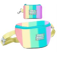 Coral High Kız Çocuk Renkli Çizgili Desenli Bel Çantası ve Bozuk Para Cüzdanı Set