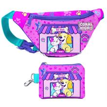 Coral High Kız Çocuk Kedi Köpek Desenli Bel Çantası ve Bozuk Para Cüzdanı Set