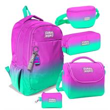 Coral High Pembe Su Yeşili Renk Geçişli Desenli Kız Çocuk Beşli Okul Çanta Seti - İlkokul ve Ortaokul İçin Uygun