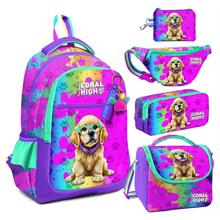 Coral High Mor Pembe Köpek Desenli Kız Çocuk Beşli Okul Çanta Seti - İlkokul İçin Uygun