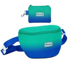 Coral High Erkek Çocuk Yeşil Saks Renk Geçişli Desenli Bel Çantası ve Bozuk Para Cüzdanı Set