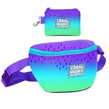 Coral High Kız Çocuk Mor Lila Renk Geçişli Desenli Bel Çantası ve Bozuk Para Cüzdanı Set