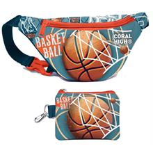 Coral High Erkek Çocuk Nefti Turuncu Basketbol Desenli Bel Çantası ve Bozuk Para Cüzdanı Set