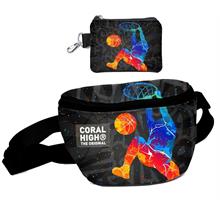 Coral High Erkek Çocuk Gri Basketbol Desenli Bel Çantası ve Bozuk Para Cüzdanı Set