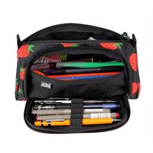 Jacbag Prime XL Lastik Ayraçlı İki Bölmeli Çiçekli Kalem Çantası (Siyah Kırmızı)