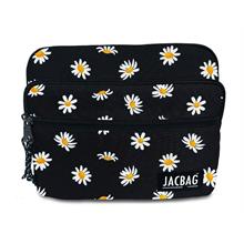Jacbag Siyah/Beyaz Papatya Üç Cepli Tablet Telefon Not Defteri El Çantası - Kız Çocuk/Kadın