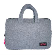 Jacbag Teddy Peluş Açık Gri/Pembe Kız Çocuk Notebook Laptop ve Evrak Çantası