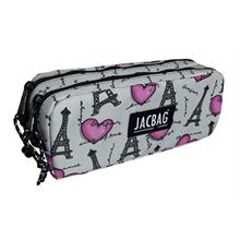 Jacbag Paris Gri/Pembe İki Gözlü Okul Kalem Çantası - Kız Çocuk