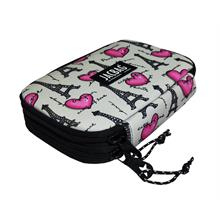 Jacbag Çift Kapaklı Organizer Lastikli Düzenletici Kalemlik - Paris Gri/Pembe - Kız Çocuk