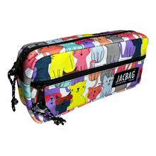 Jacbag Çift Fermuarlı Sarı Kedi Kız Çocuk Kalem Kutusu