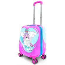 Coral High Pembe Mavi Unicorn Baskılı Tekerlekli Kız Çocuk Valizi (Tatil, Seyahat)