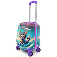 Coral High Kız Çocuk İçin Sörf Yapan Kedi Baskılı Tatil/Seyahat Çantası