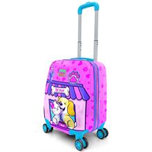 Coral High Pembe Kedi ve Köpek Desenli Kız Çocuk Tekerlekli Bavul/Valiz