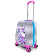 Coral High Pembe Gümüş Unicorn Desenli Tekerlekli İki Kademeli Kız Çocuk Valiz