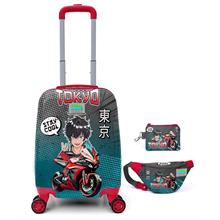 Coral High Yeşil Kırmızı Tokyo Desenli Erkek Çocuk Valiz Seti