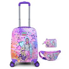 Coral High Pembe Fashion Baskılı Kız Çocuk Seyahat Valiz Bel Çantası ve Bozuk Para Cüzdan Seti 16773