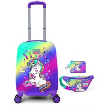 Coral High Yeşil Mor Unicorn Kız Çocuk Seyahat Seti (Valiz-Bel Çantası-Cüzdan)