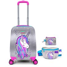 Coral High Gri Pembe Unicorn Kız Çocuk Valiz Bel Çantası ve Bozuk Para Cüzdanı Seti