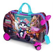 Coral High Otur-Çek Kız Çocuk Valizi - Pembe Motorlu Kedi