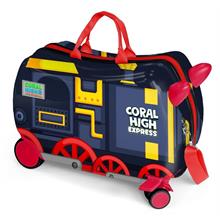 Coral High Otur-Çek Erkek Çocuk Valizi - Kırmızı Lacivert Tren