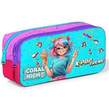 Coral High Kız Çocuk Turkuaz/Pembe K-Pop Baskılı Okul Kalemliği