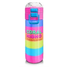 Coral High Kız Çocuk 500 ml Okul ve Günlük Paslanmaz Çelik Termos - Renkli Çizgili Pipetli ve Direk İçimli Paslanmaz  - Sızdırmaz