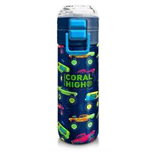 Coral High Erkek Çocuk İçin 500 ml lik Paslanmaz Çelik Termos/Suluk - Mavi Lacivert Truck Desenli