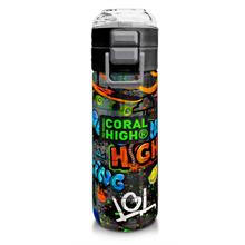 Coral High 500 ml Paslanmaz Çelik Okul Termosu/Suluk/Matara - Erkek Çocuk - Siyah Mavi Grafiti Desenli - Sızdırma Yapmaz