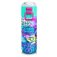 Coral High Kız Çocuk İçin 500 ml lik Paslanmaz Çelik Termos/Suluk - Lavanta Su Yeşili Grafiti Desenli