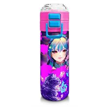 Coral High 500 ml Pipetli ve Direkt İçim Çelik Termos/Matara - Kız Çocuk -  Coral High KidsMor Pembe Anime Kedi Desenli