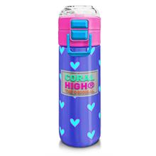Coral High Kız Çocuk İçin 500 ml lik Paslanmaz Çelik Termos/Suluk - Lavanta Pembe Kalp Baskılı