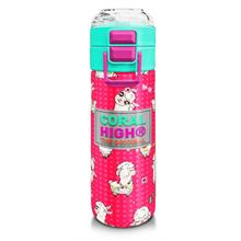 Coral High 500 ml Kız Çocuk Pipetli Termos/Matara - Neon Mercan SuYeşili Alpaka Desenli  - Çift Kullanım Özelliği
