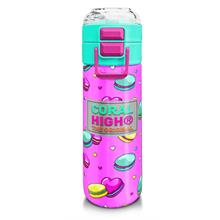 Coral High 500 ml Pipetli ve Direkt İçim Çelik Termos/Matara - Kız Çocuk -  Açık Pembe Su Yeşili Makaron Desenli