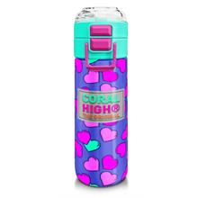 Coral High Kız Çocuk İçin 500 ml lik Paslanmaz Çelik Termos/Suluk - Lavanta Pembe Kalp Desenli